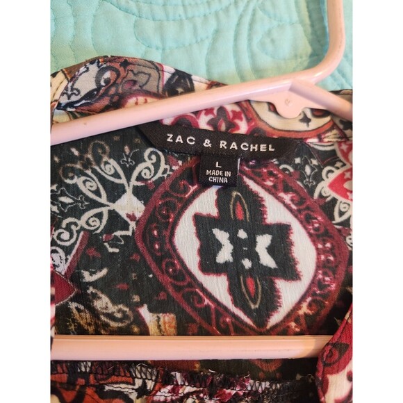 Zac‎ & Rachel Sheer Red/Black  Blouse w/ Pockets Top 3/4 Sleeve Button Down Top. - Picture 2 of 9